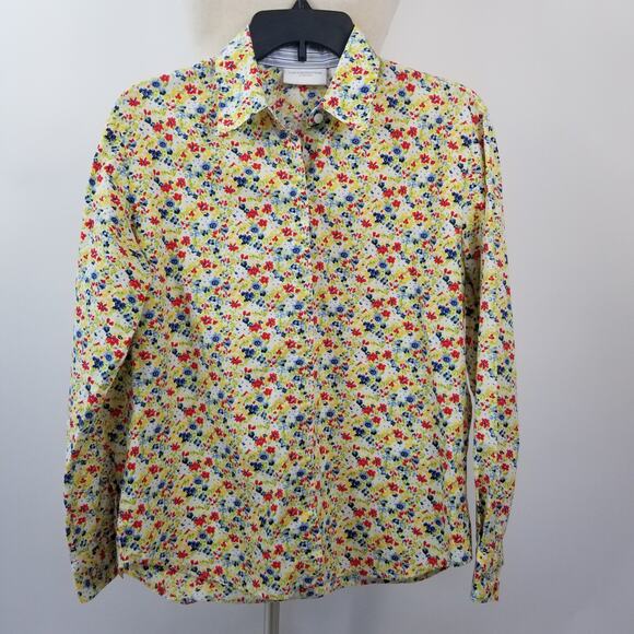 Liz Claiborne Green Yellow Red Floral Button Front Vintage Top Lovely Size Small - Picture 1 of 5